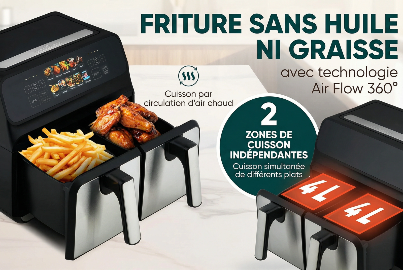 Deux zones de cuisson totalement indépendantes